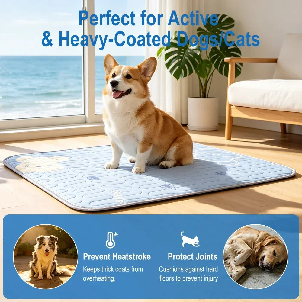 Self-Cooling Pet Mat — Advanced 4-Layer Ice Silk Cooling Pad for Dogs & Cats 🧊🐾