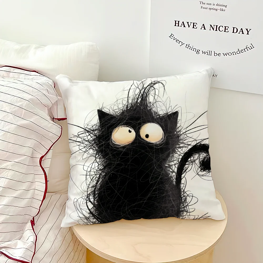 Whimsical Grumpy Cat Cushion Cover — Funny Cat Art Pillow Case 🐱😂
