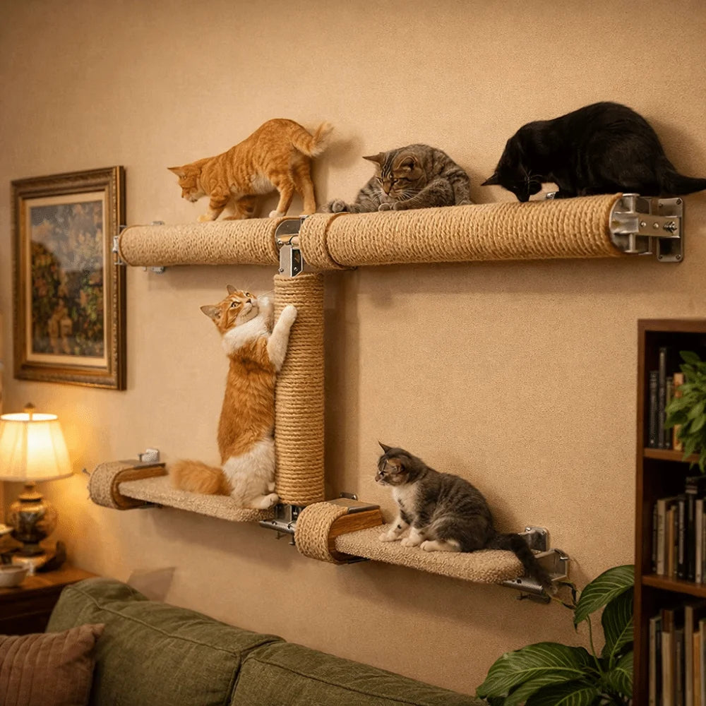 Title: Wall Mounted Cat Climbing Frame & Scratch Posts 🐱