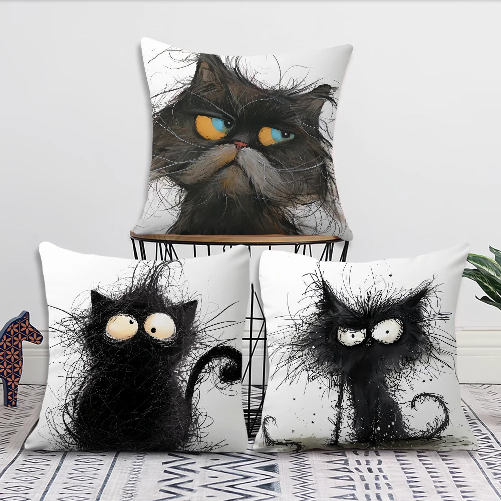 Whimsical Grumpy Cat Cushion Cover — Funny Cat Art Pillow Case 🐱😂