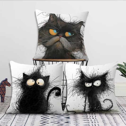 Whimsical Grumpy Cat Cushion Cover — Funny Cat Art Pillow Case 🐱😂
