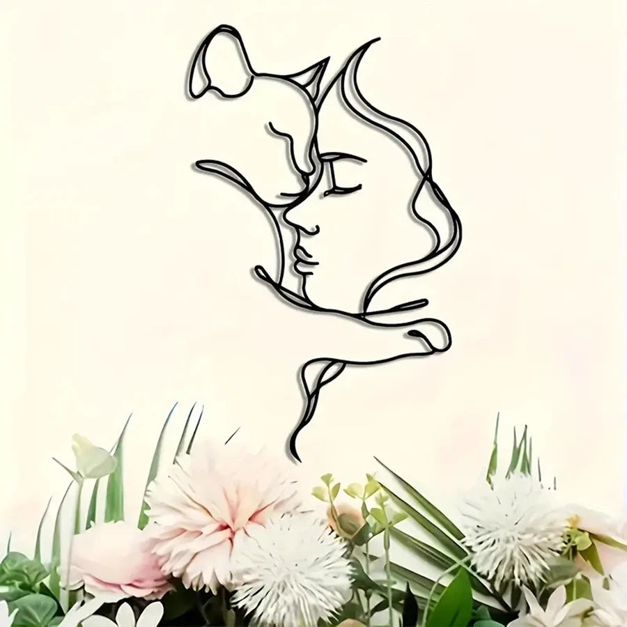 Elegant Cat & Woman Metal Wall Art — Minimalist Silhouette for Cat Lovers 🐱🎨