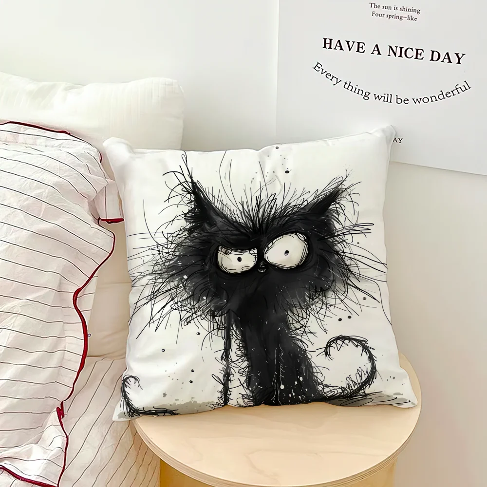 Whimsical Grumpy Cat Cushion Cover — Funny Cat Art Pillow Case 🐱😂