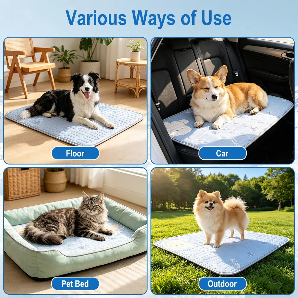 Self-Cooling Pet Mat — Advanced 4-Layer Ice Silk Cooling Pad for Dogs & Cats 🧊🐾
