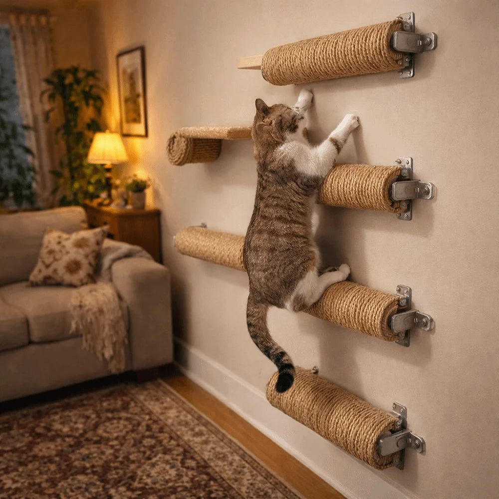 Title: Wall Mounted Cat Climbing Frame & Scratch Posts 🐱