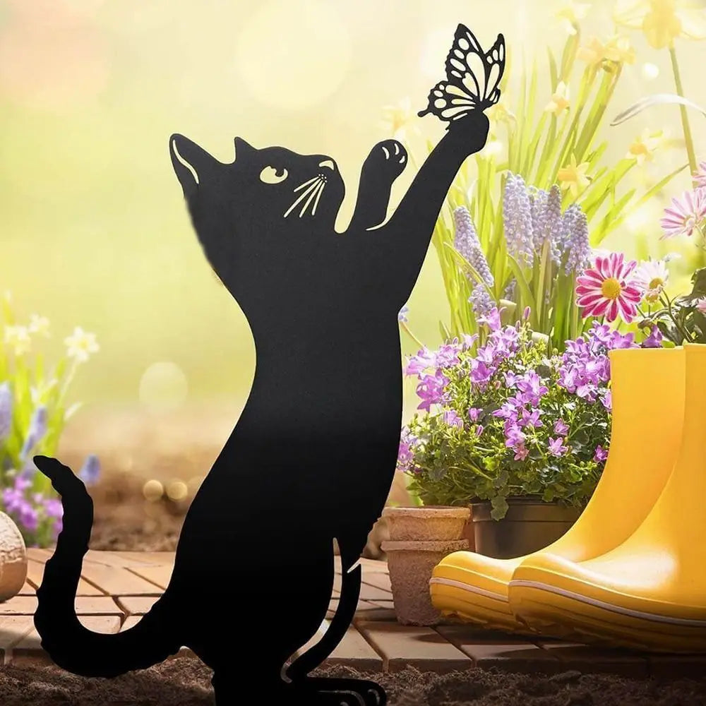 Black Cat Garden Silhouette Stakes — Waterproof Outdoor Cat Art Decorations 🐱🌿