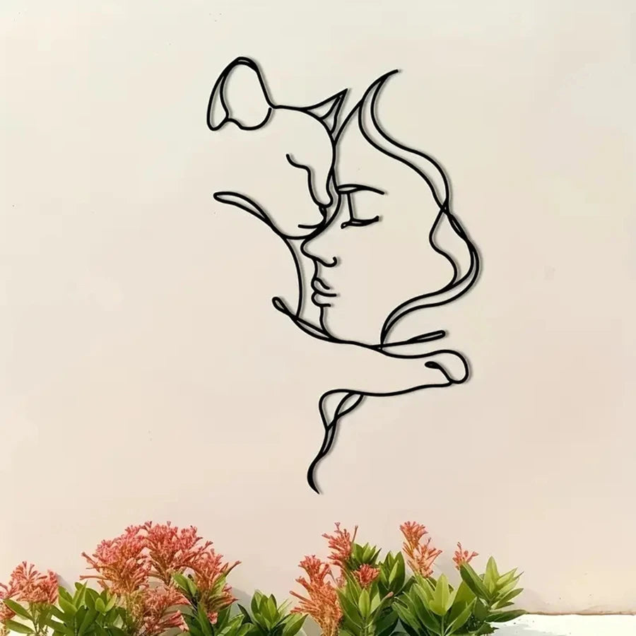 Elegant Cat & Woman Metal Wall Art — Minimalist Silhouette for Cat Lovers 🐱🎨