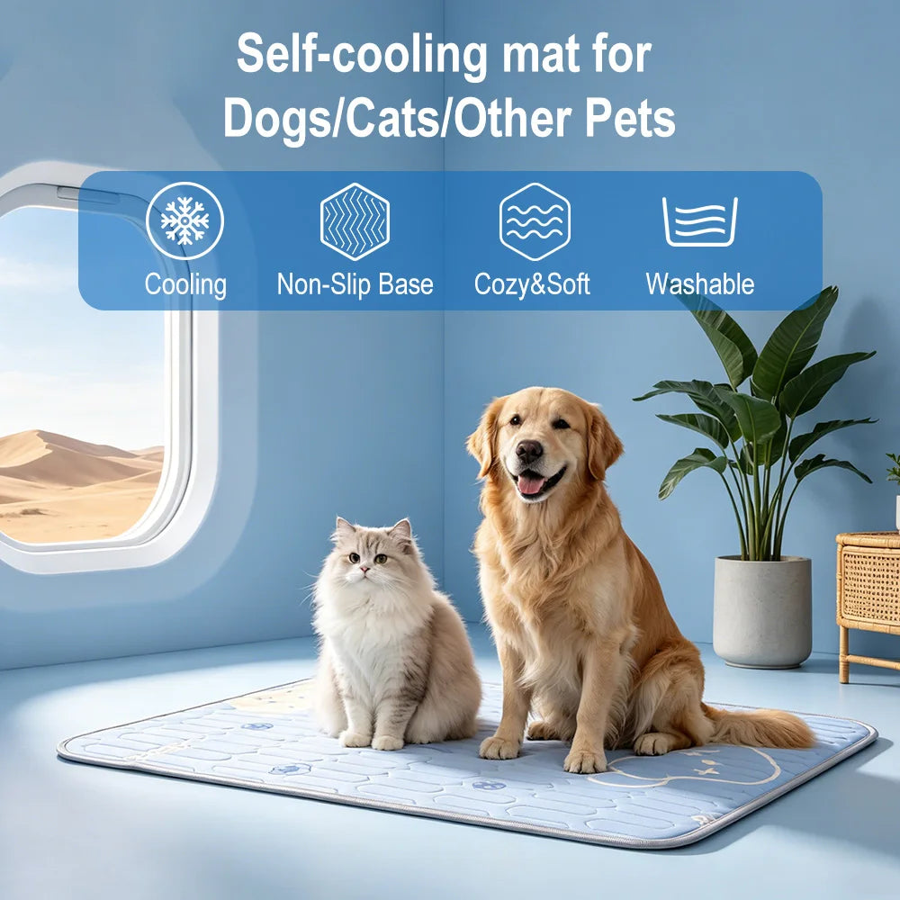 Self-Cooling Pet Mat — Advanced 4-Layer Ice Silk Cooling Pad for Dogs & Cats 🧊🐾