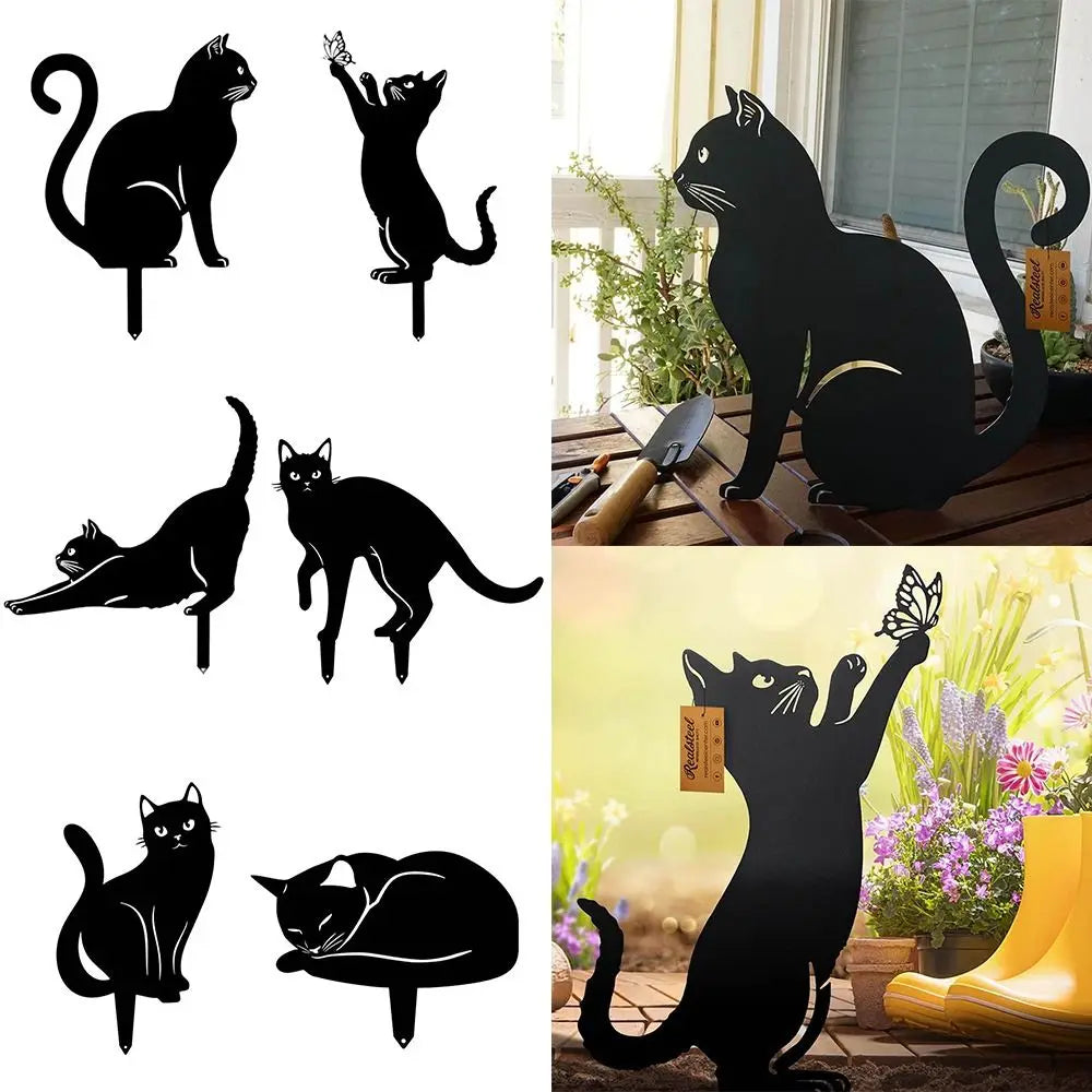 Black Cat Garden Silhouette Stakes — Waterproof Outdoor Cat Art Decorations 🐱🌿