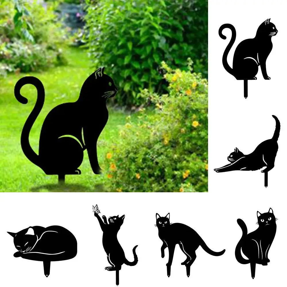 Black Cat Garden Silhouette Stakes — Waterproof Outdoor Cat Art Decorations 🐱🌿