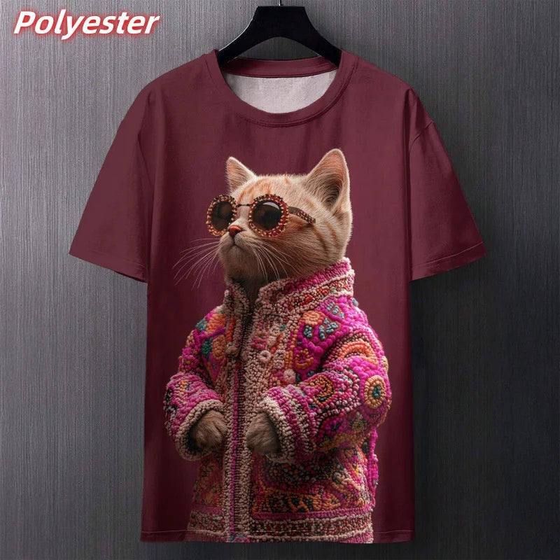 Funny Art Cat T-Shirt — Hilarious 3D Printed Cat Design Tee 🐱🎨