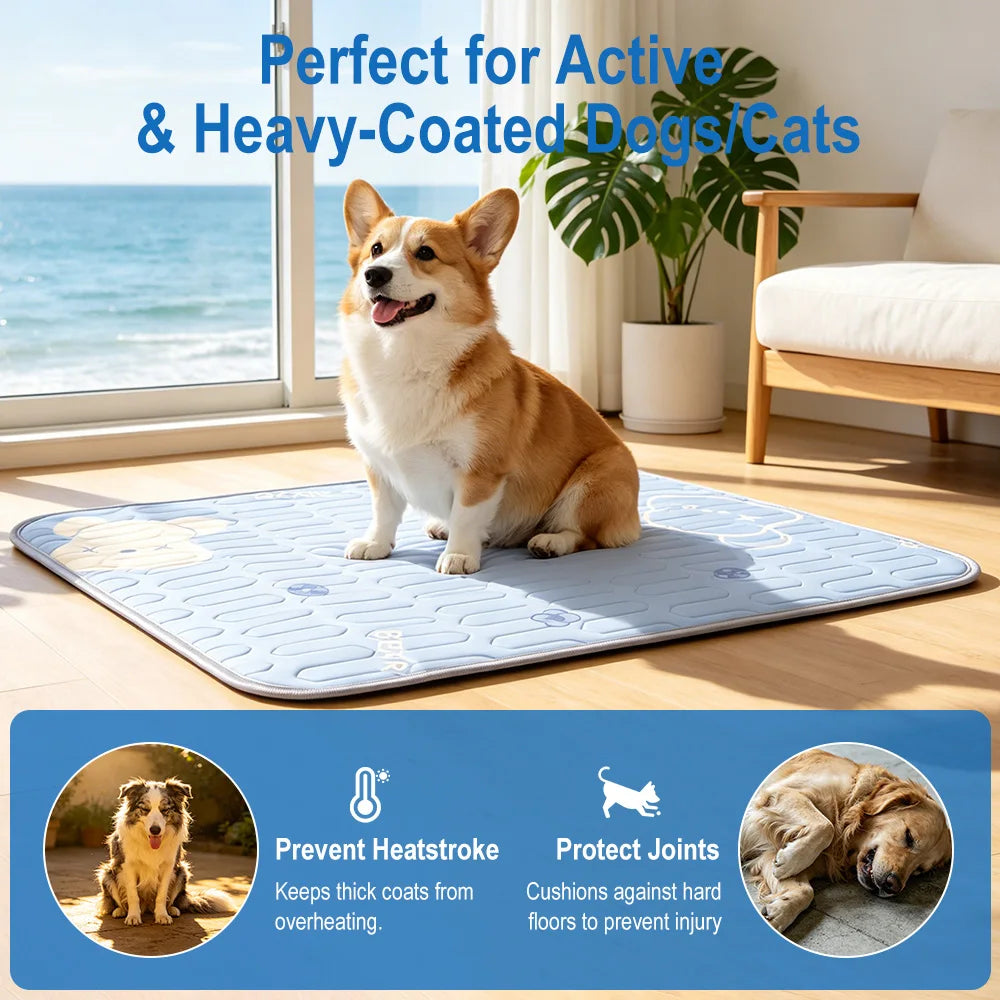 Self-Cooling Pet Mat — Advanced 4-Layer Ice Silk Cooling Pad for Dogs & Cats 🧊🐾