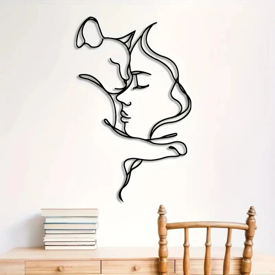 Elegant Cat & Woman Metal Wall Art — Minimalist Silhouette for Cat Lovers 🐱🎨