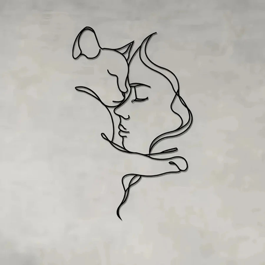 Elegant Cat & Woman Metal Wall Art — Minimalist Silhouette for Cat Lovers 🐱🎨