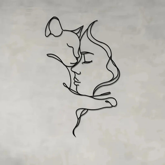 Elegant Cat & Woman Metal Wall Art — Minimalist Silhouette for Cat Lovers 🐱🎨