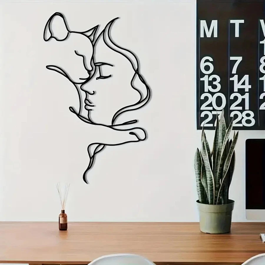 Elegant Cat & Woman Metal Wall Art — Minimalist Silhouette for Cat Lovers 🐱🎨