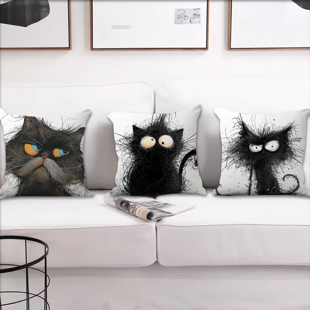 Whimsical Grumpy Cat Cushion Cover — Funny Cat Art Pillow Case 🐱😂