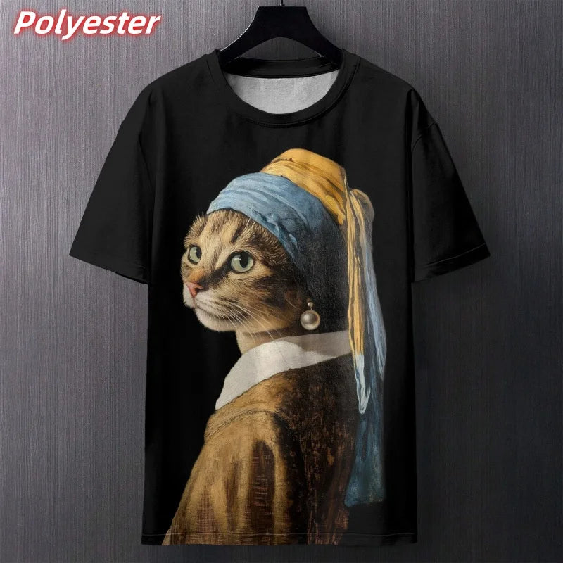 Funny Art Cat T-Shirt — Hilarious 3D Printed Cat Design Tee 🐱🎨