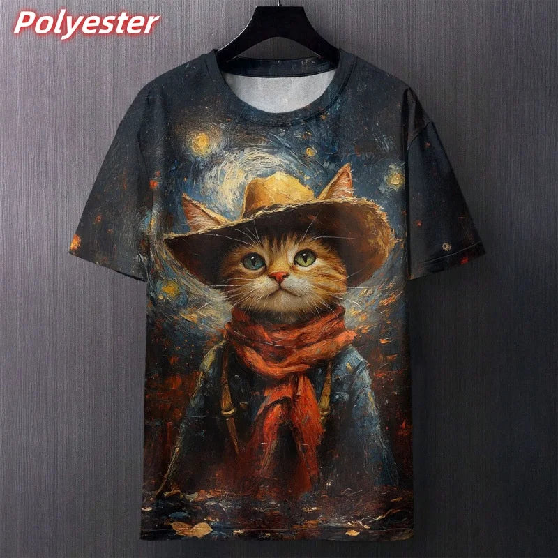 Funny Art Cat T-Shirt — Hilarious 3D Printed Cat Design Tee 🐱🎨