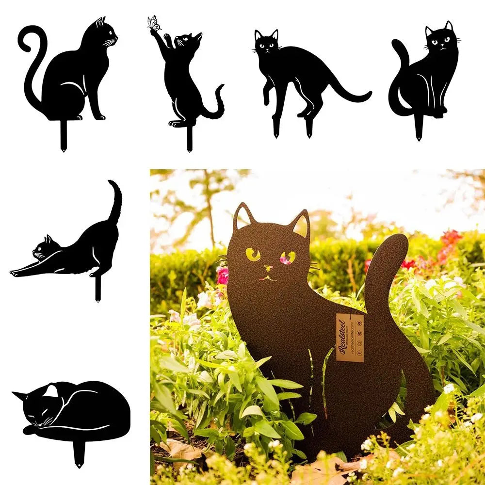 Black Cat Garden Silhouette Stakes — Waterproof Outdoor Cat Art Decorations 🐱🌿