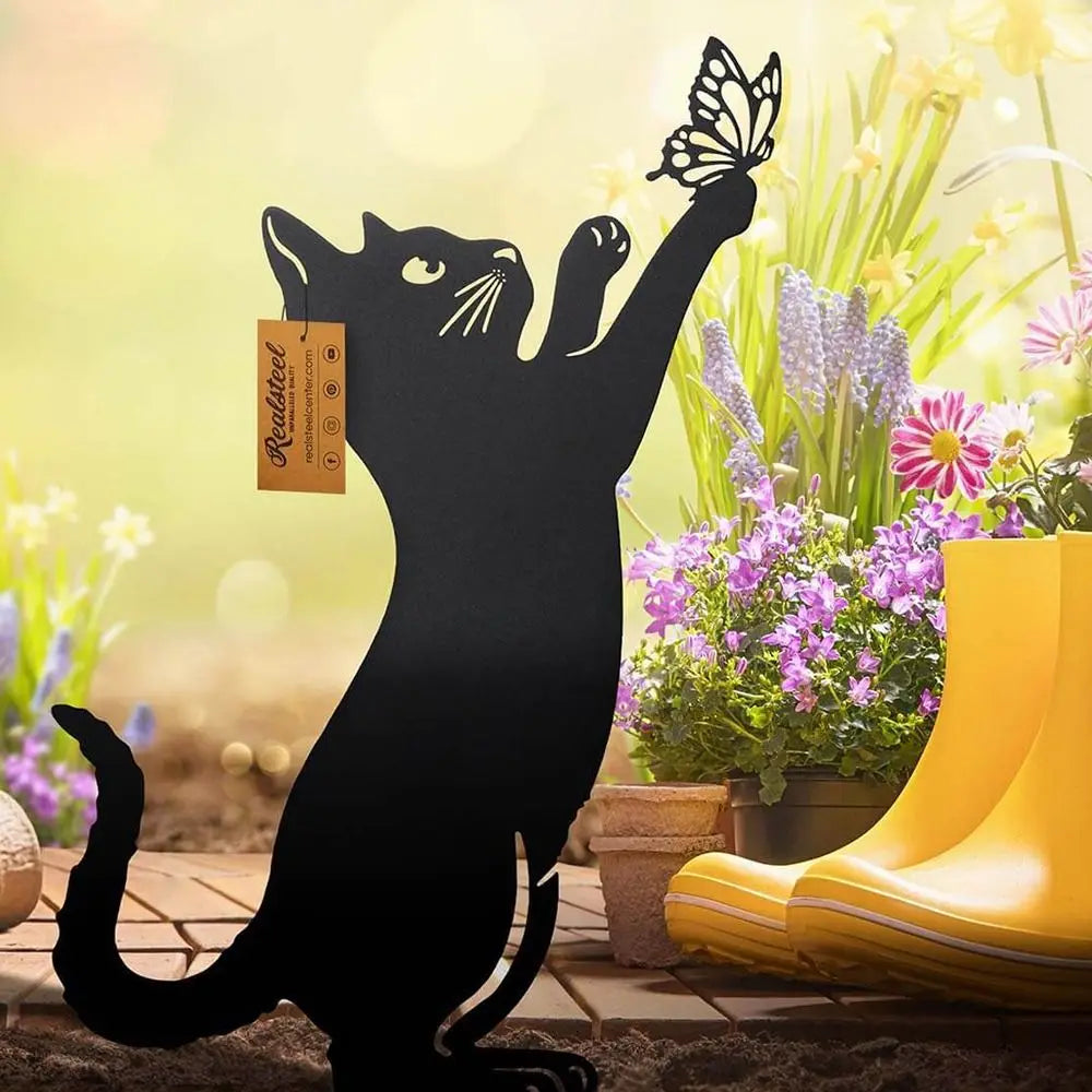 Black Cat Garden Silhouette Stakes — Waterproof Outdoor Cat Art Decorations 🐱🌿