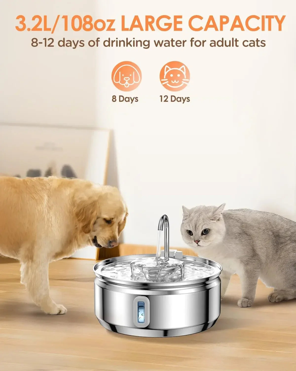 Large 3.2L Stainless Steel Pet Water Fountain — Automatic Filter for Cats & Dogs 💧🐱🐶